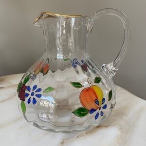 Vintage Hand Painted Fluted Glass Pitcher